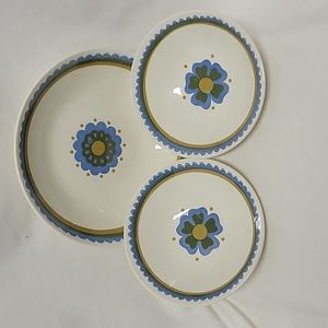 Vintage bowls With Blue and Brown Flower, Set of 3